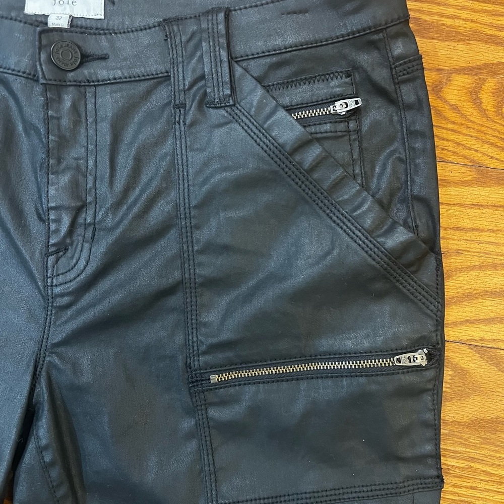 Joie Park skinny coated stretch utility pant in caviar black size 32